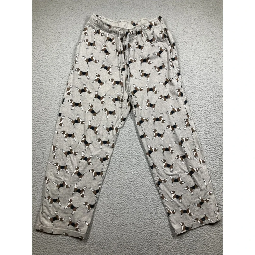 Beagle Pajama Lounge Pants Mens Small Gray Elastic Waist Drawstring Stretch